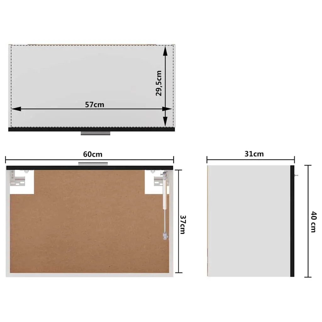 Hanging Cabinet Black Engineered Wood 60 x 31 x 40 cm Flip-Up Door