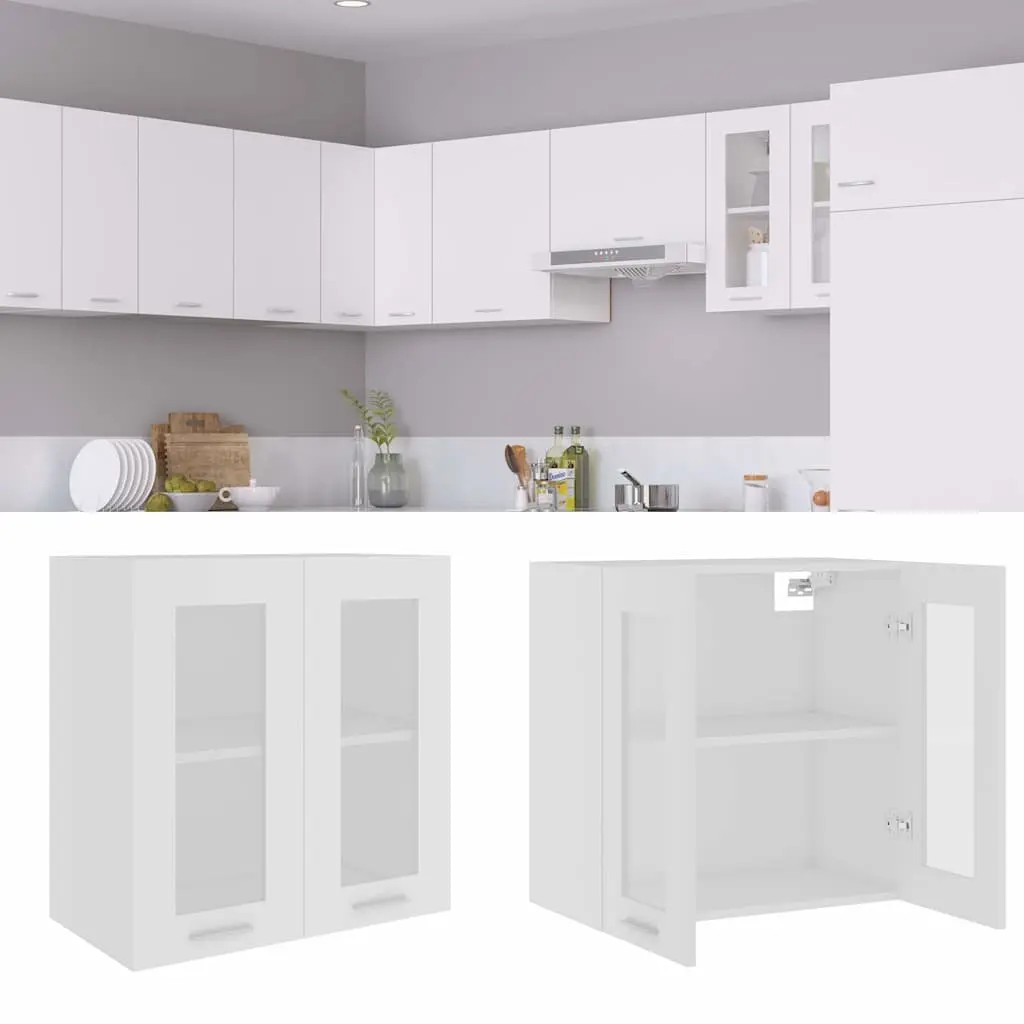 Hanging Glass Cabinet White 60x31x60cm Wall-Mounted Storage with Two Shelves