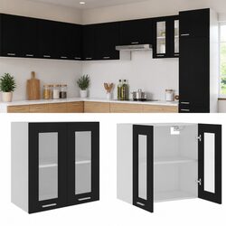 Compact Black Hanging Glass Kitchen Cabinet Solution