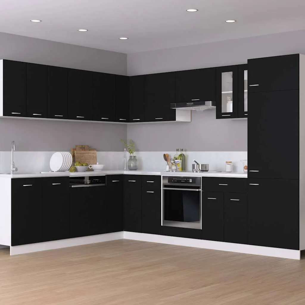 Hanging Glass Kitchen Cabinet Black Wall-mounted 60 x 31 x 60 cm Two Doors Shelves