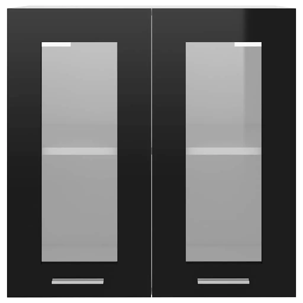 Hanging Glass Kitchen Cabinet Black Wall-mounted 60 x 31 x 60 cm Two Doors Shelves
