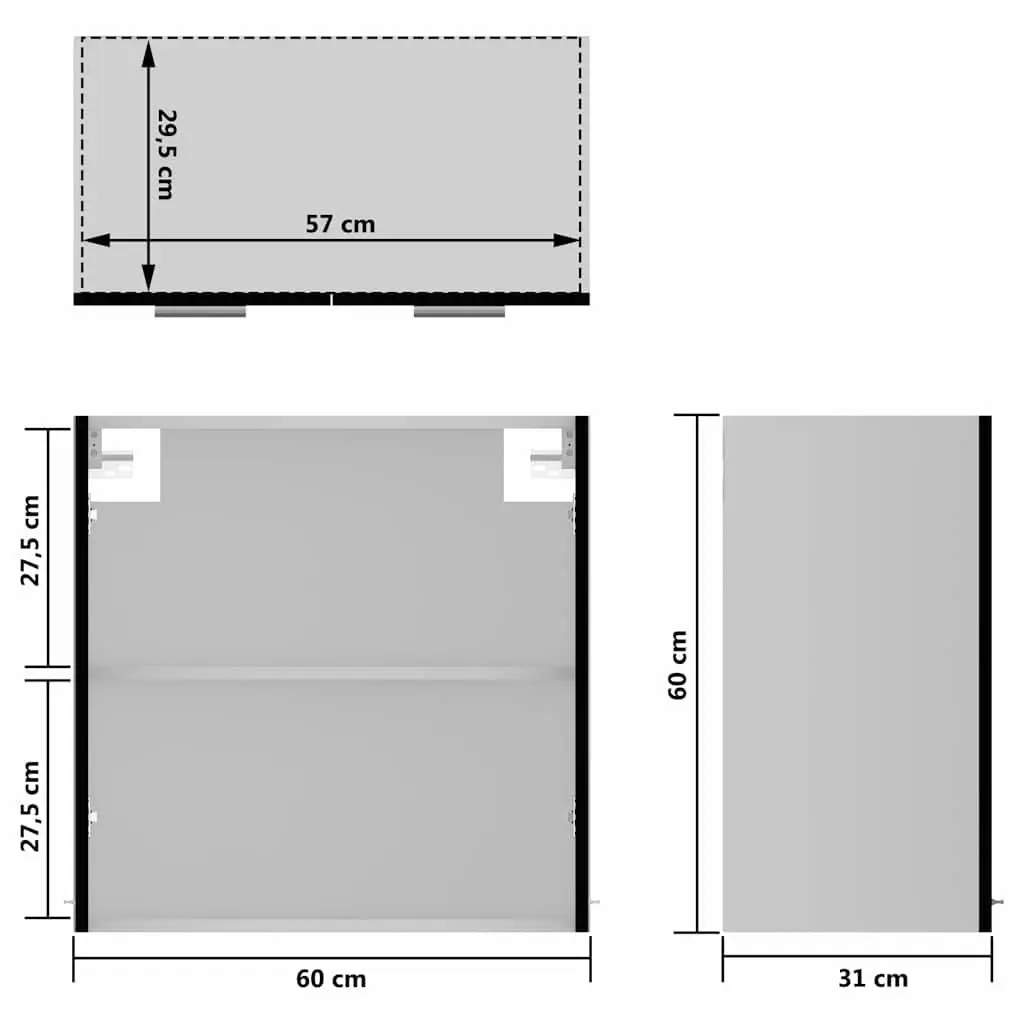 Hanging Glass Kitchen Cabinet Black Wall-mounted 60 x 31 x 60 cm Two Doors Shelves