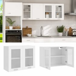 Hanging Glass Cabinet White 80x31x60cm Kitchen Wall Storage Cupboard 2 Doors