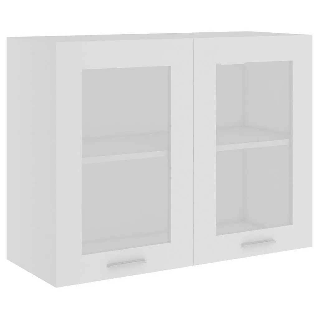White Hanging Glass Cabinet 2 Doors 80x31x60cm Kitchen Storage Cupboard Engineered Wood