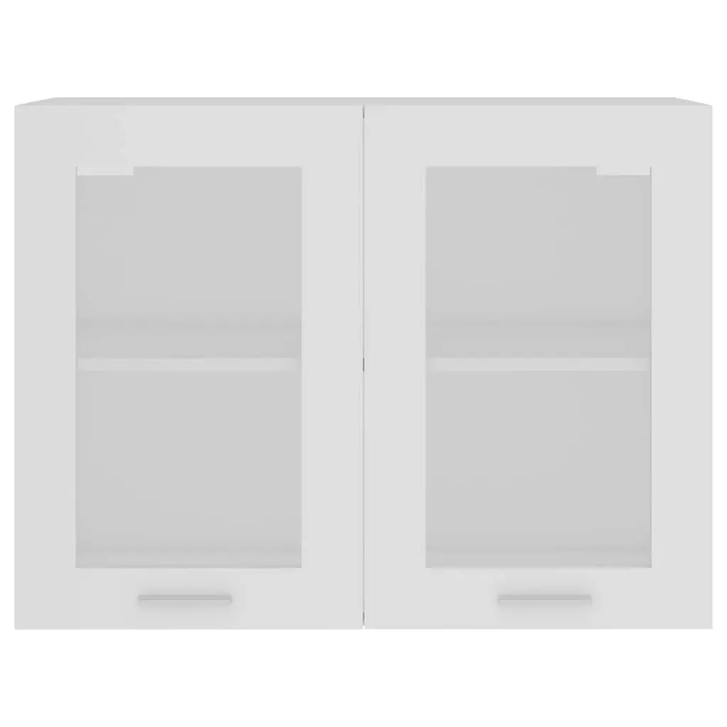 White Hanging Glass Cabinet 2 Doors 80x31x60cm Kitchen Storage Cupboard Engineered Wood