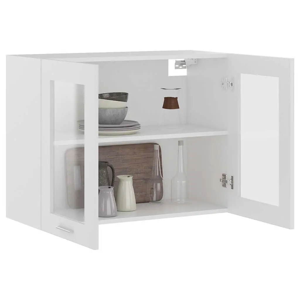 White Hanging Glass Cabinet 2 Doors 80x31x60cm Kitchen Storage Cupboard Engineered Wood