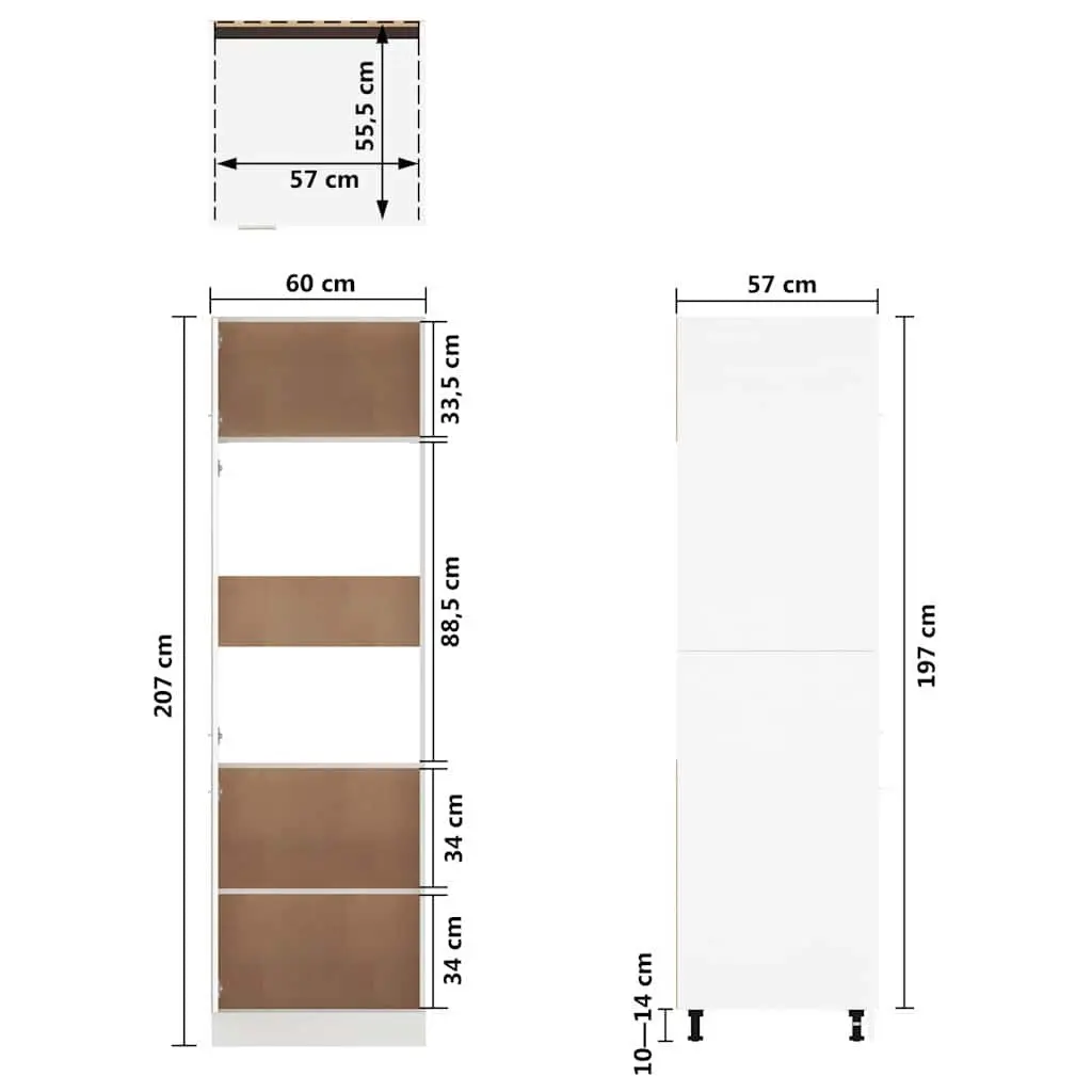 Kitchen Cabinet White 60x57x207cm Four Shelf Organiser
