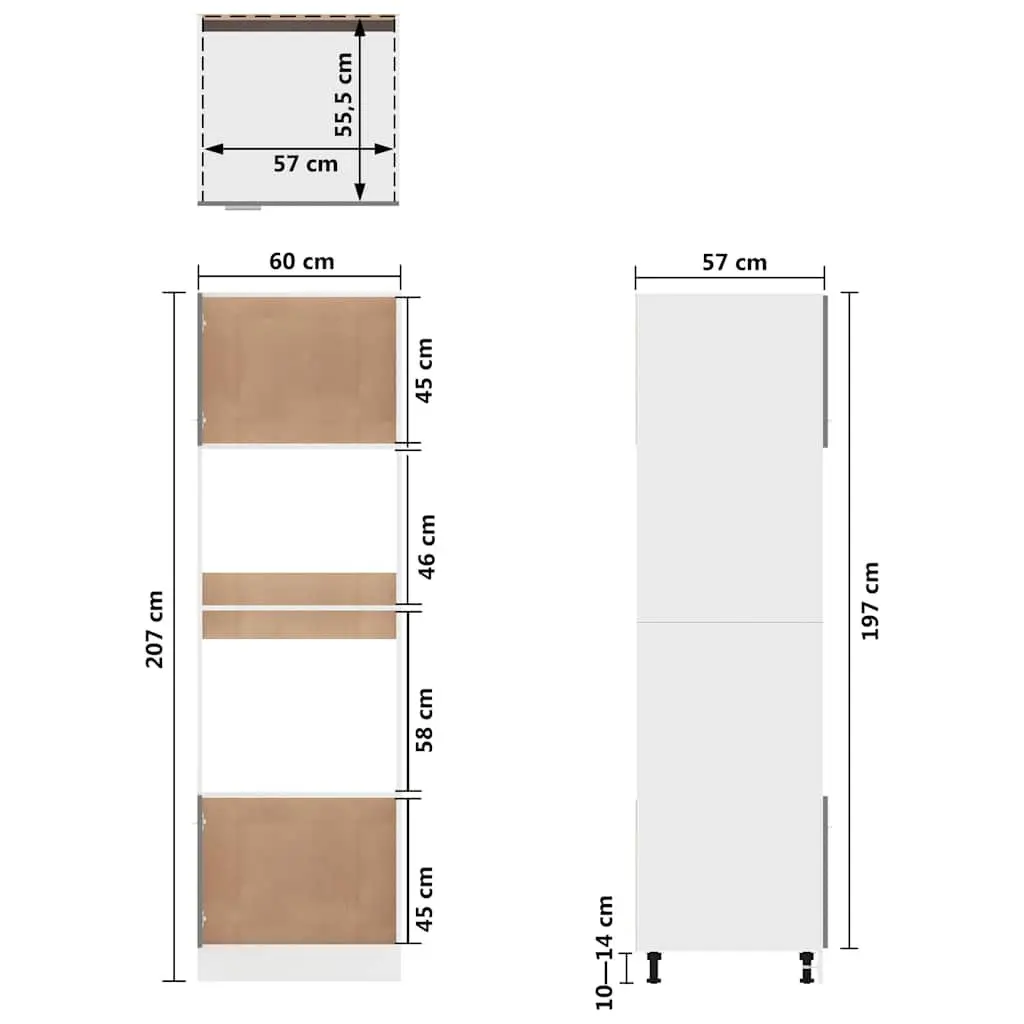 Microwave Storage Cupboard White 60x57x207cm 4 Shelves 2 Doors Durable Kitchen Cabinet