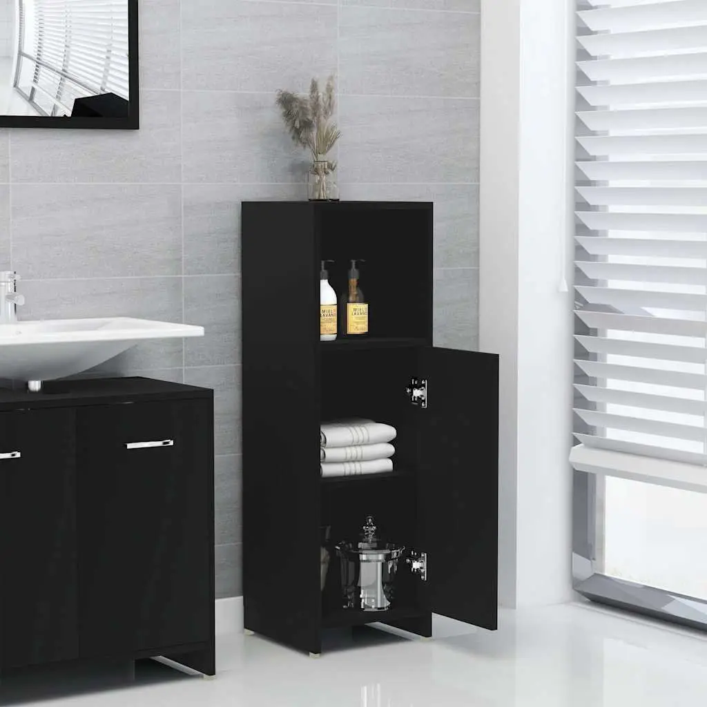 Bathroom Cabinet Black 30x30x95 cm 3 Compartments 1 Door