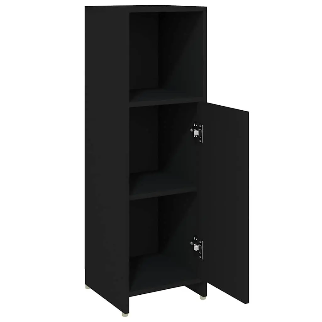 Bathroom Cabinet Black 30x30x95 cm 3 Compartments 1 Door