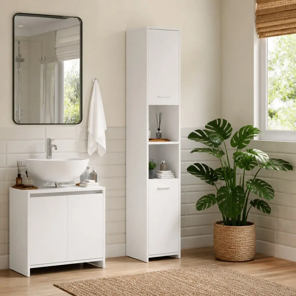 White Bathroom Cabinet 30x30x183.5 cm with Storage Options