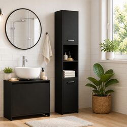 Black Bathroom Cabinet with 6 Storage Compartments