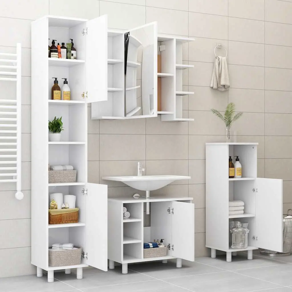 Bathroom Cabinet White Storage Cupboard 3 Compartments 1 Door Engineered Wood
