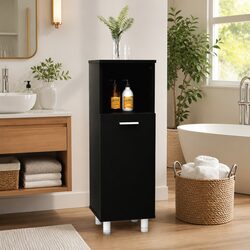 Bathroom Cabinet Black Storage Furniture Engineered Wood Cupboard with Door