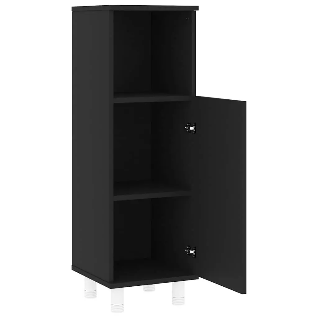 Bathroom Cabinet Black Engineered Wood 3 Compartment Door Storage Furniture