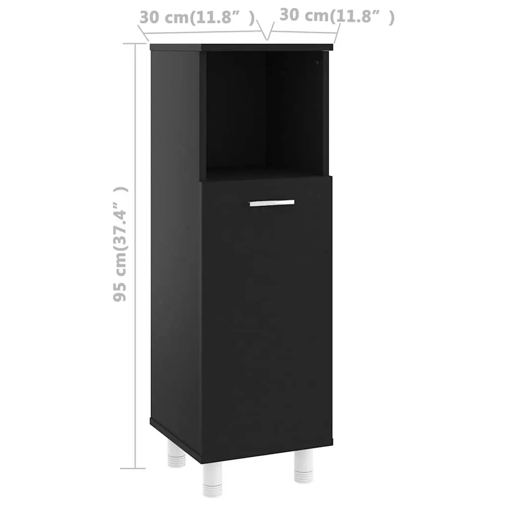 Bathroom Cabinet Black Engineered Wood 3 Compartment Door Storage Furniture