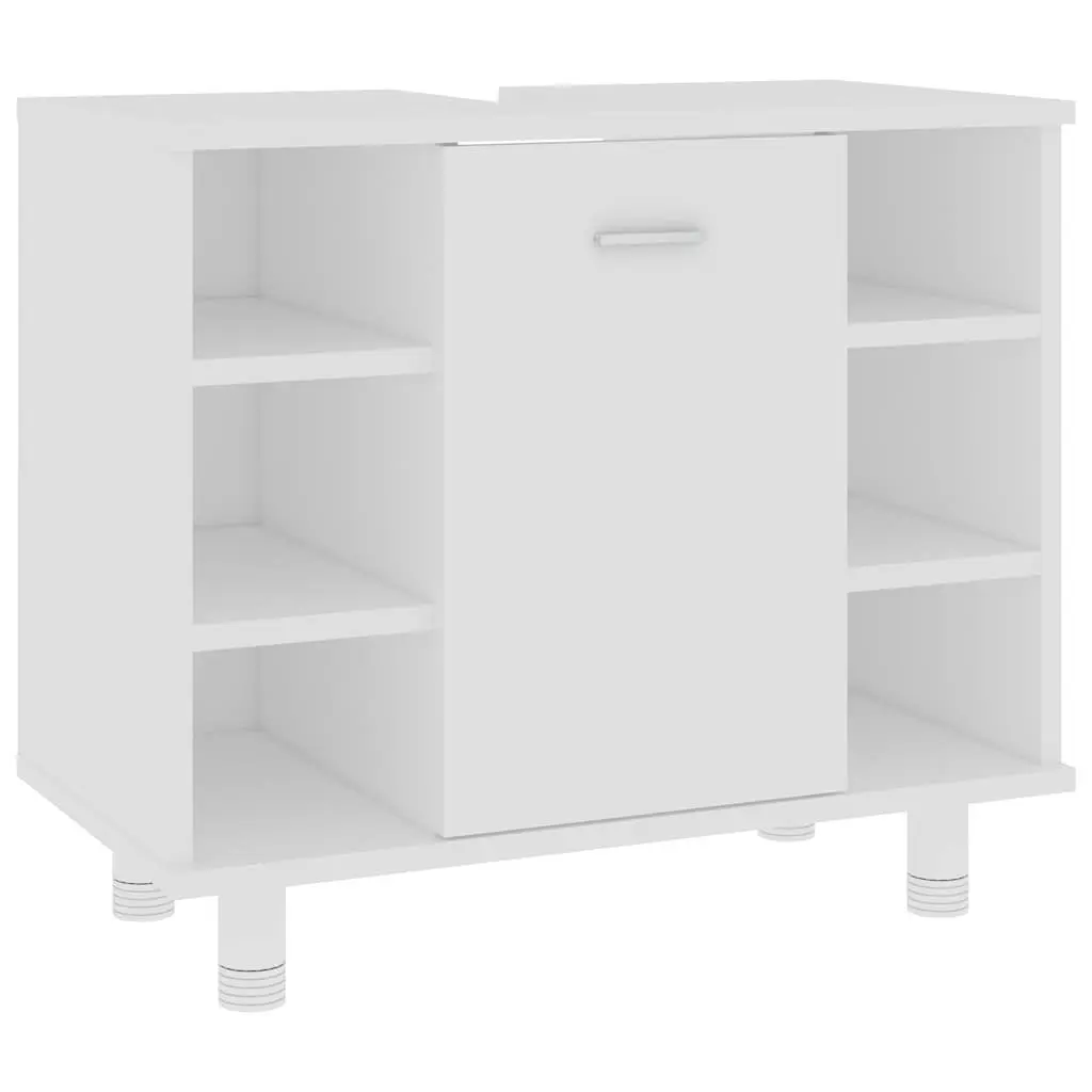 Bathroom Cabinet White Engineered Wood Storage Unit 7 Compartment Door