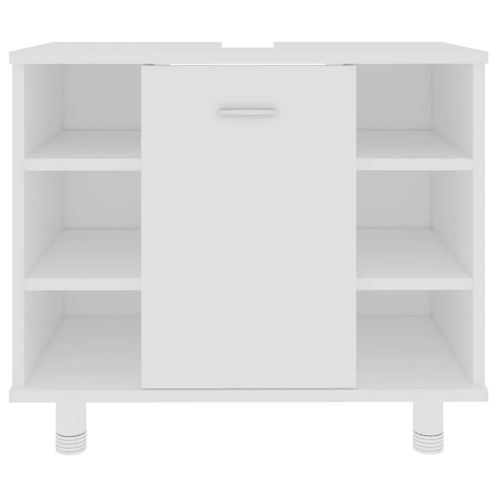 Bathroom Cabinet White Engineered Wood Storage Unit 7 Compartment Door