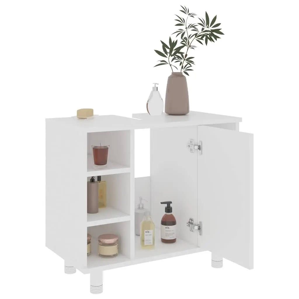 Bathroom Cabinet White Engineered Wood Storage Unit 7 Compartment Door