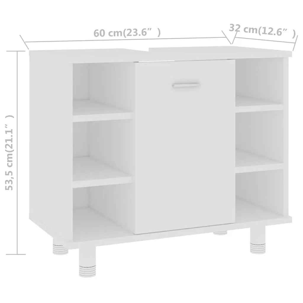 Bathroom Cabinet White Engineered Wood Storage Unit 7 Compartment Door