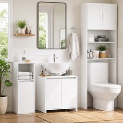 Compact White Bathroom Storage Cabinet 60x33x61 cm