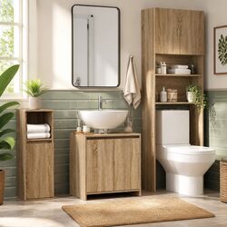 Compact Bathroom Cabinet with Doors, Brown Finish