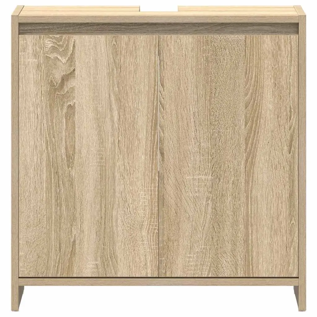 Bathroom Cabinet Brown Engineered Wood Storage Cupboard with Doors Compartment