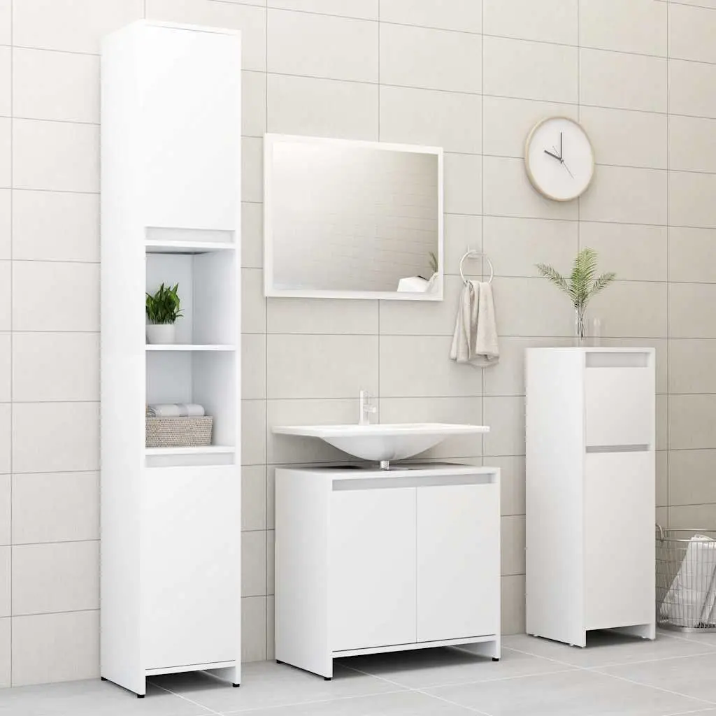 Bathroom Cabinet White 30x30x95 cm Engineered Wood Storage Cupboard with 2 Compartments 1 Drawer and 1 Door