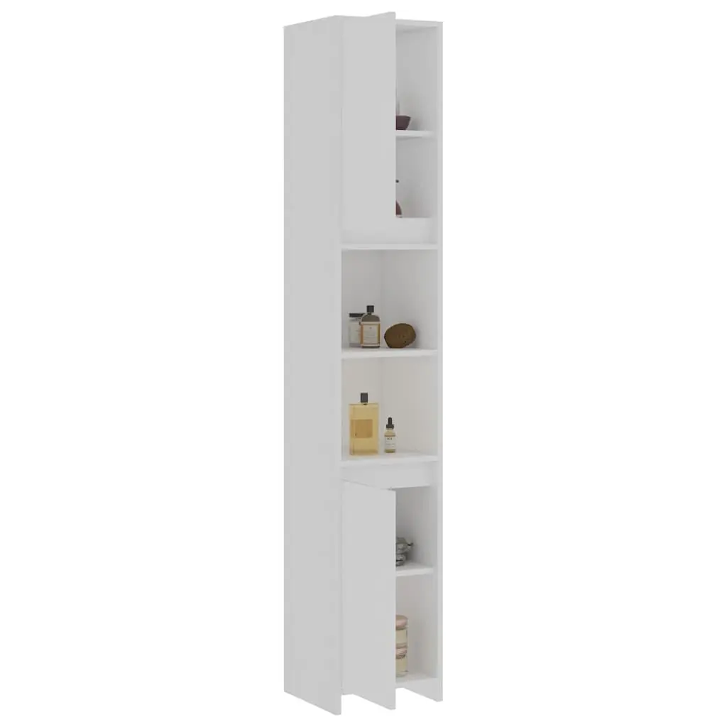 White Bathroom Cabinet Engineered Wood Storage Unit with 6 Compartments and 2 Doors for Organized Essentials