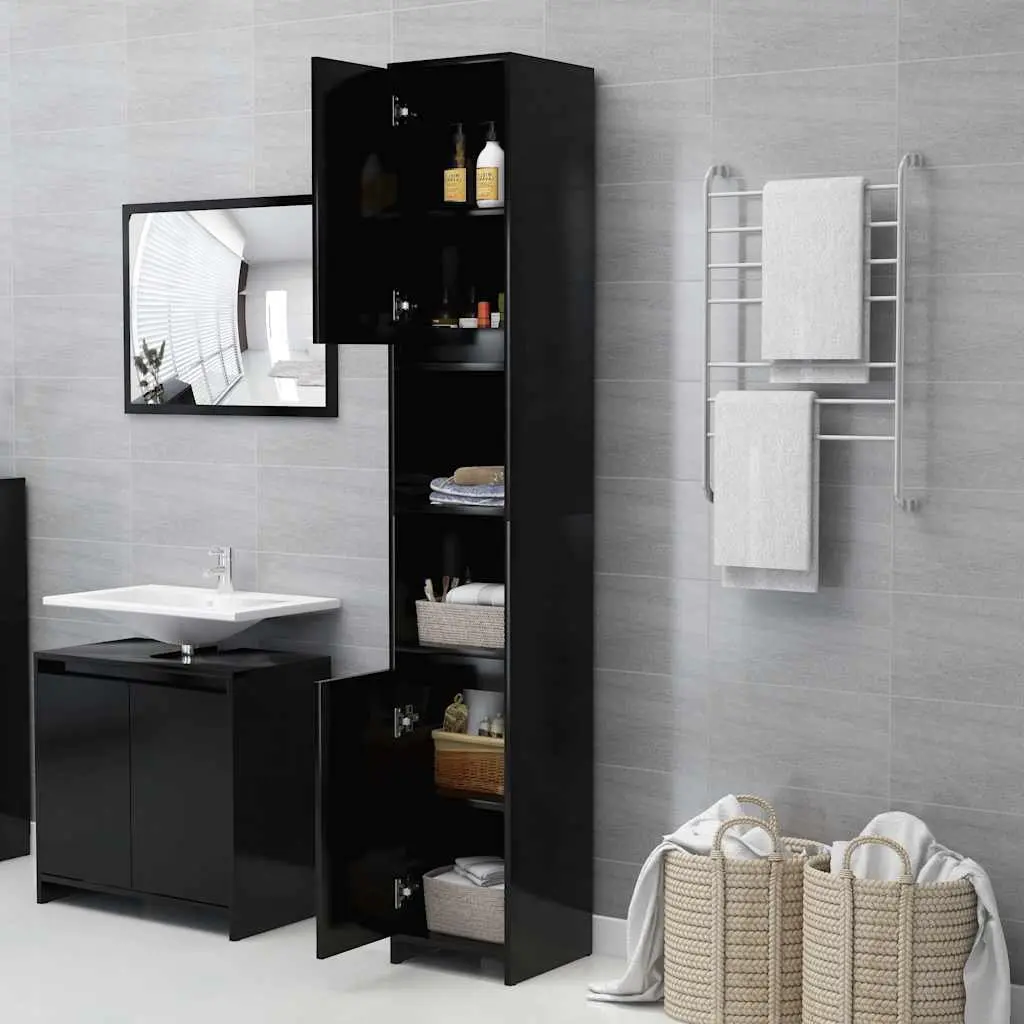 Bathroom Cabinet Black 30cm x 30cm x 183.5cm Engineered Wood 6 Compartments 2 Doors