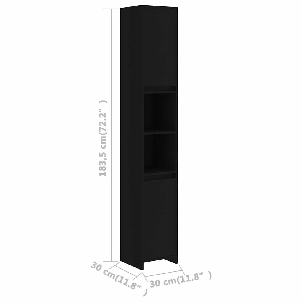 Bathroom Cabinet Black 30cm x 30cm x 183.5cm Engineered Wood 6 Compartments 2 Doors