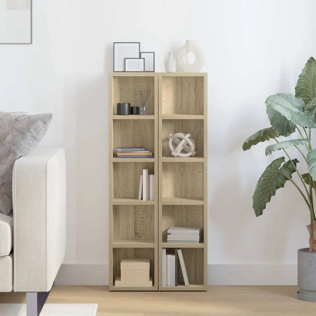CD Cabinets Sonoma Oak Tall Slim Media Storage Rack 2 Piece