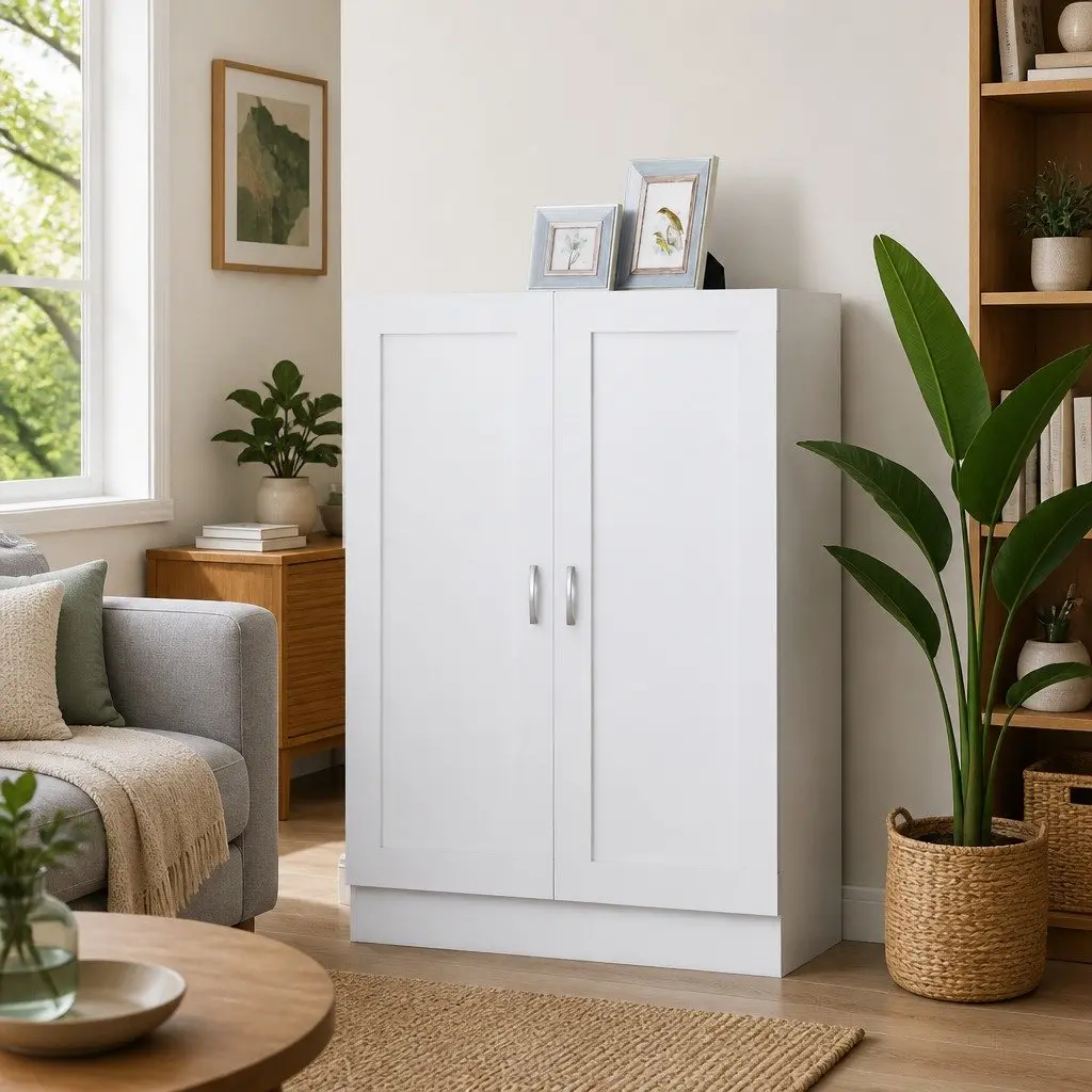 White Book Cabinet Storage Shelving Unit with Doors and Compartments 82.5 x 30.5 x 115 cm