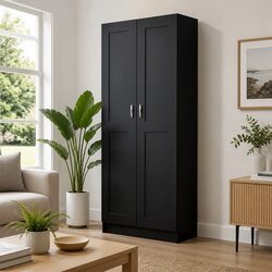 Compact Black Book Cabinet 82.5x30.5x185.5 cm for Efficient Storage