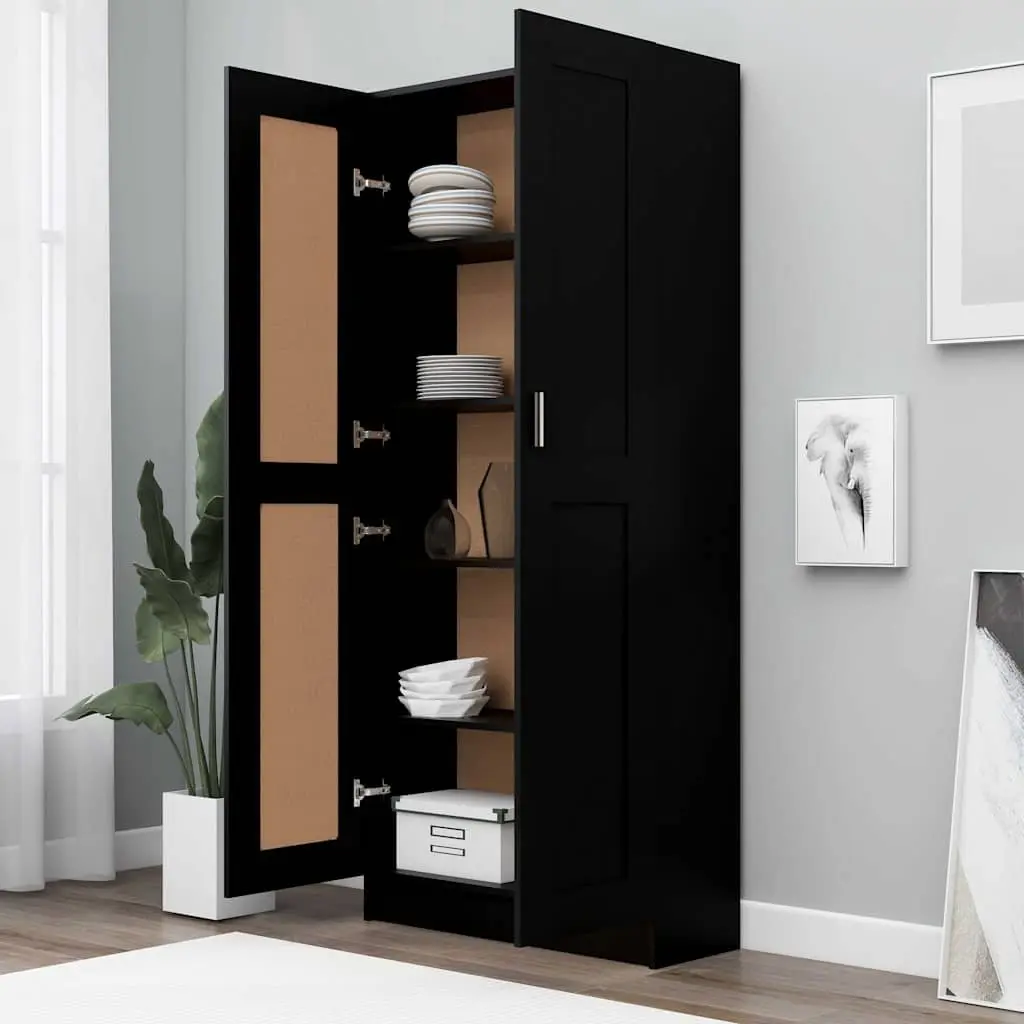 Storage Unit Black 82.5x30.5x185.5 cm Book Cabinet with 5 Compartments and 2 Doors for Home Office Living Room Bedroom