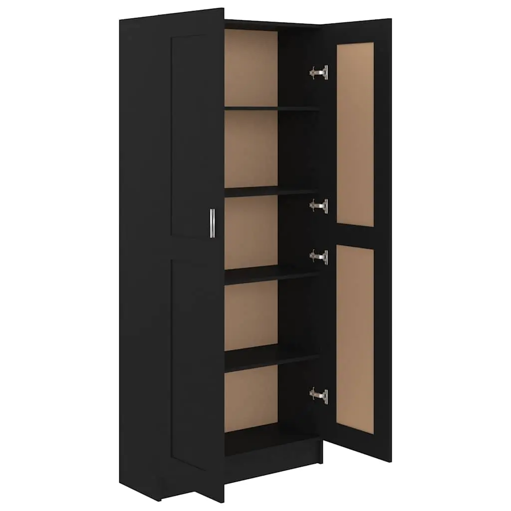 Storage Unit Black 82.5x30.5x185.5 cm Book Cabinet with 5 Compartments and 2 Doors for Home Office Living Room Bedroom