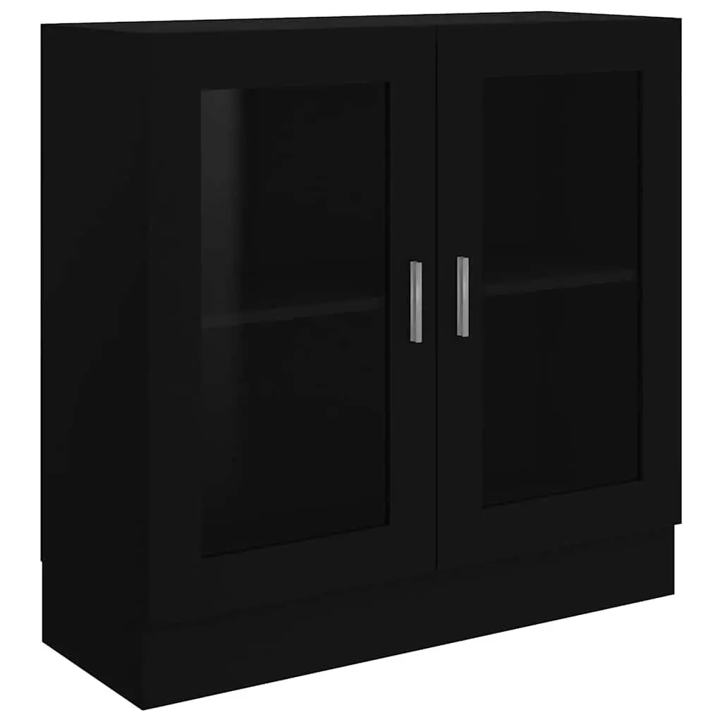 Display Cabinet Engineered Wood Black 82.5x30.5x80cm Storage Unit with 2 Doors for Books and Decorative Items