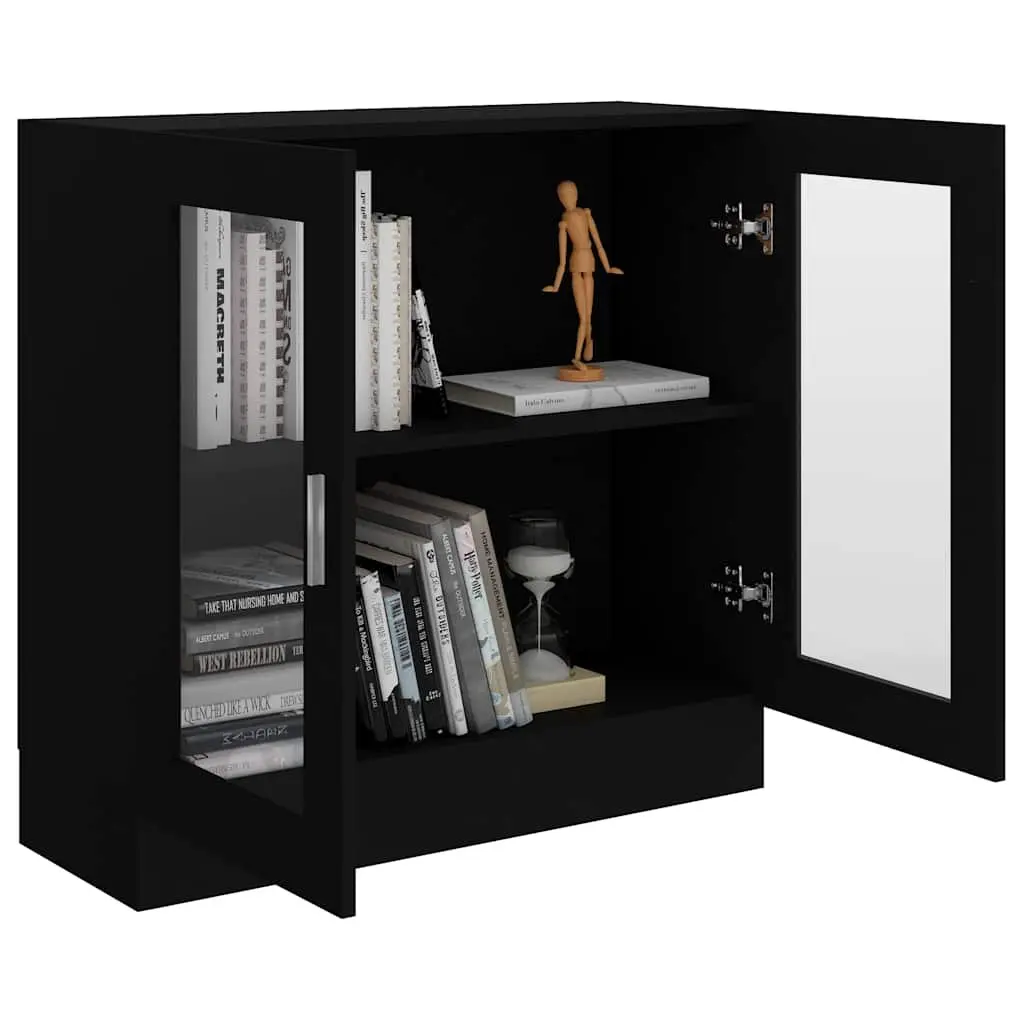 Display Cabinet Engineered Wood Black 82.5x30.5x80cm Storage Unit with 2 Doors for Books and Decorative Items
