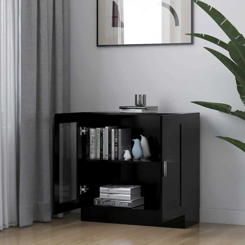 Display Cabinet Engineered Wood Black 82.5x30.5x80cm Storage Unit with 2 Doors for Books and Decorative Items