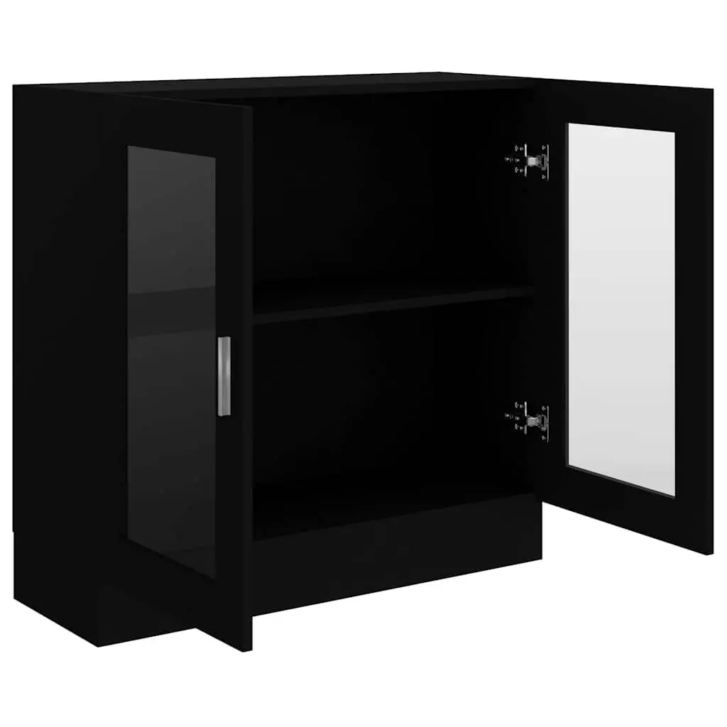 Display Cabinet Engineered Wood Black 82.5x30.5x80cm Storage Unit with 2 Doors for Books and Decorative Items