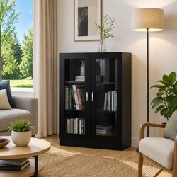 Concise Black Vitrine Cabinet with Smart Storage
