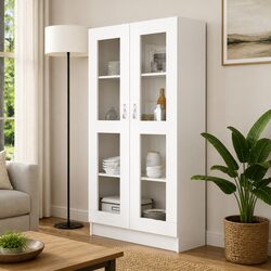 Concise White Vitrine Cabinet with 4 Compartments