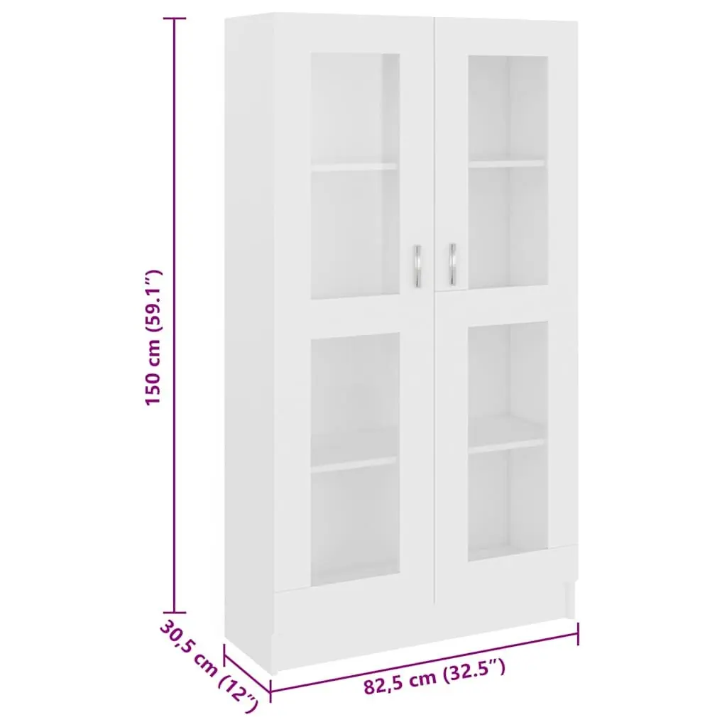 Vitrine Cabinet White 82.5x30.5x150cm 4 Compartments 2 Doors