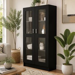Friendly Black Vitrine Cabinet with Versatile Storage