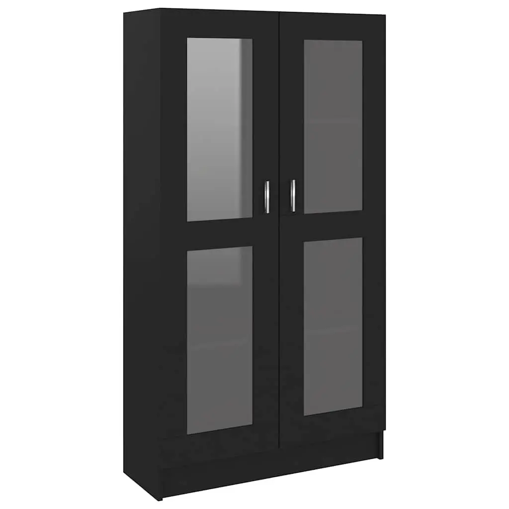 Black Vitrine Cabinet Storage Shelf Engineered Wood 4 Compartments 2 Doors