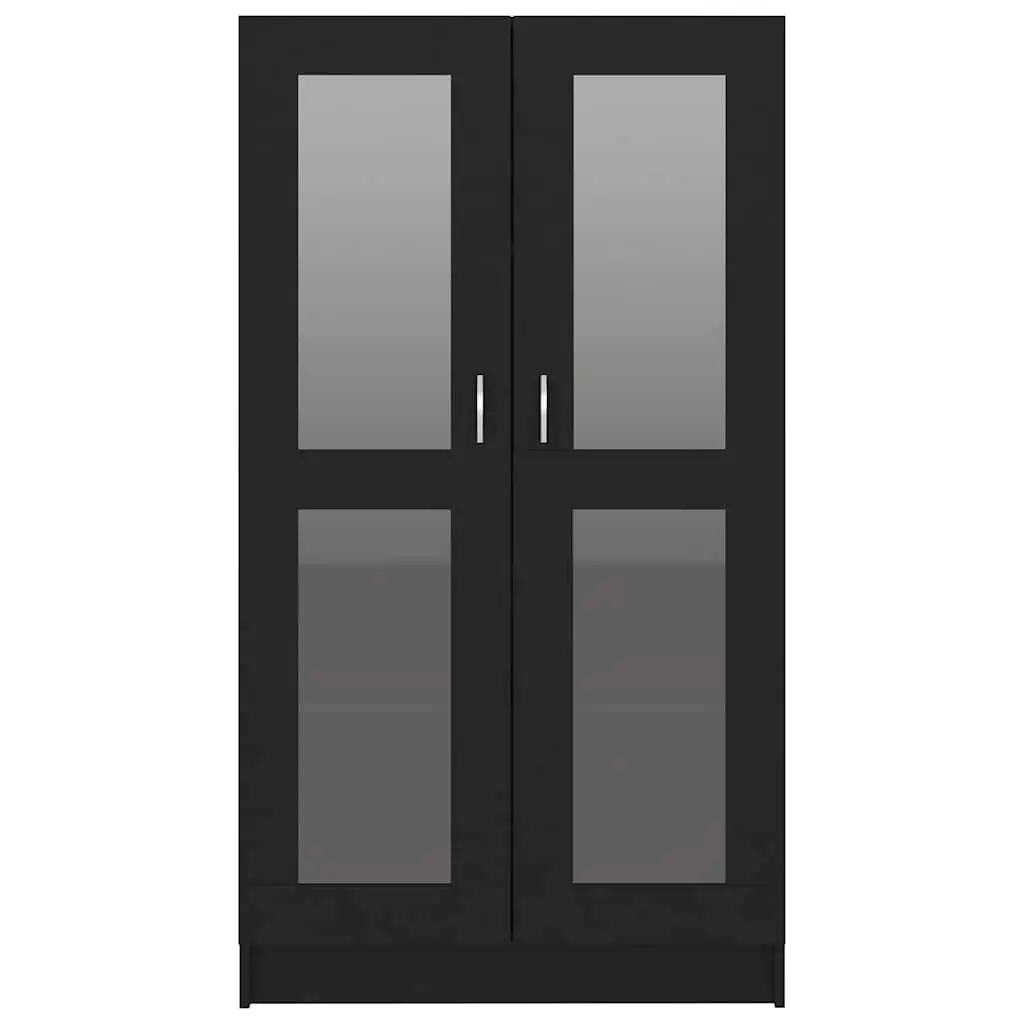 Black Vitrine Cabinet Storage Shelf Engineered Wood 4 Compartments 2 Doors