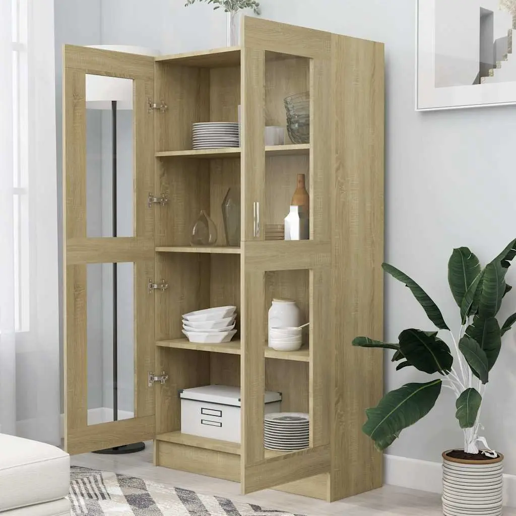 Display Cabinet Brown Engineered Wood 82.5x30.5x150cm 4 Compartments 2 Doors for Storage and Display