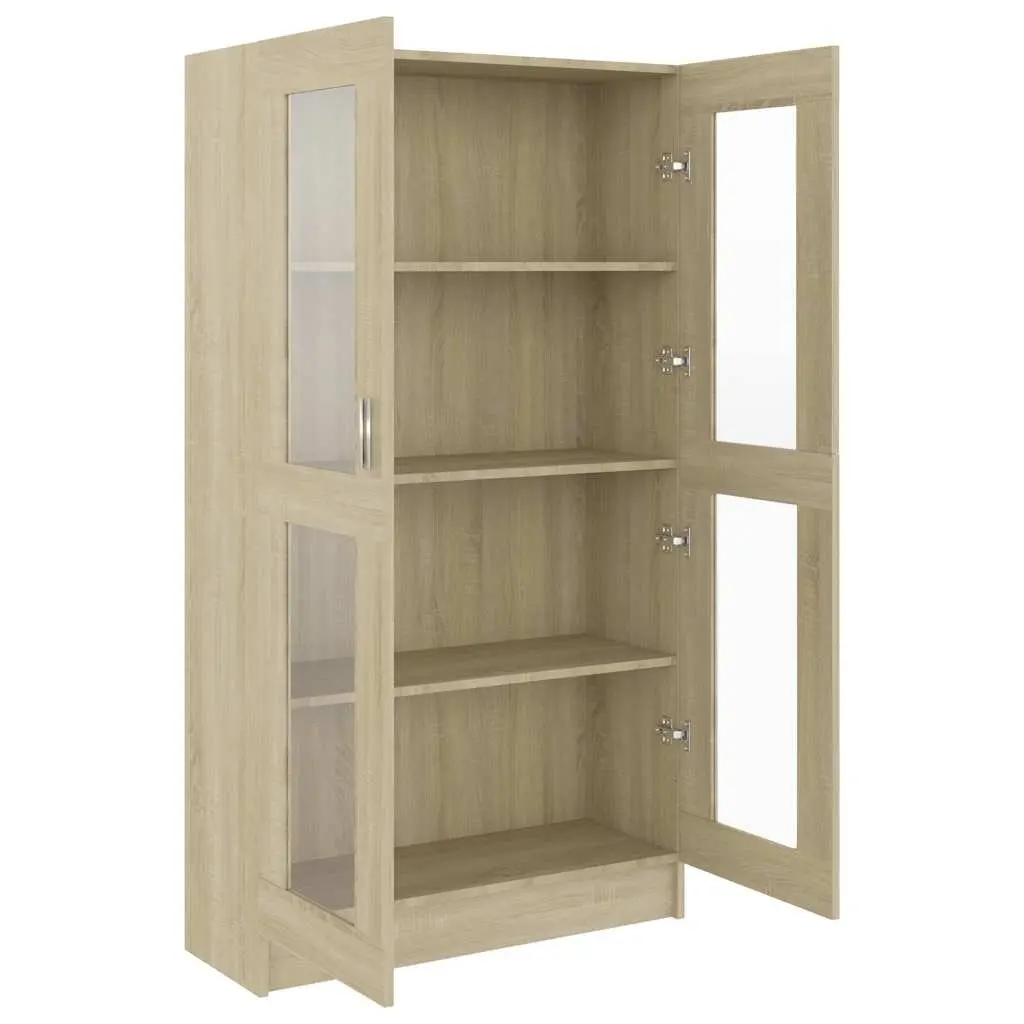 Display Cabinet Brown Engineered Wood 82.5x30.5x150cm 4 Compartments 2 Doors for Storage and Display