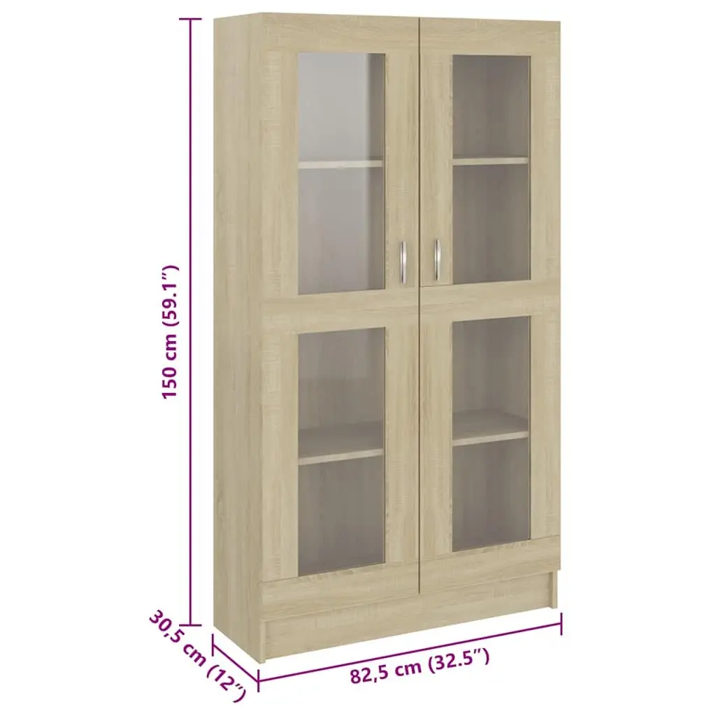 Display Cabinet Brown Engineered Wood 82.5x30.5x150cm 4 Compartments 2 Doors for Storage and Display