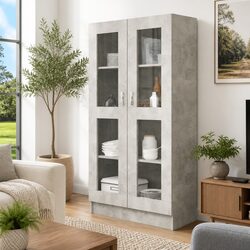 Your New Grey Vitrine Cabinet: 4 Compartments, 2 Doors